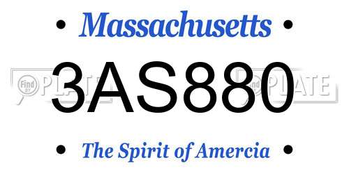 3AS880 Massachusetts License Plate