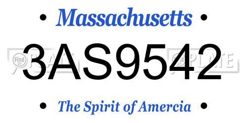 3AS9542 Massachusetts License Plate