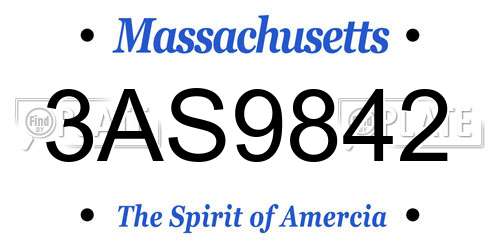 3AS9842 Massachusetts License Plate