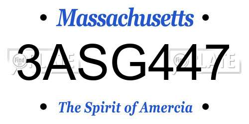 3ASG447 Massachusetts License Plate