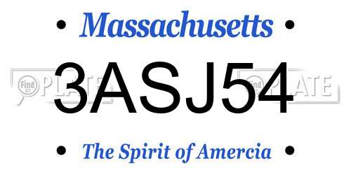 3ASJ54 Massachusetts License Plate