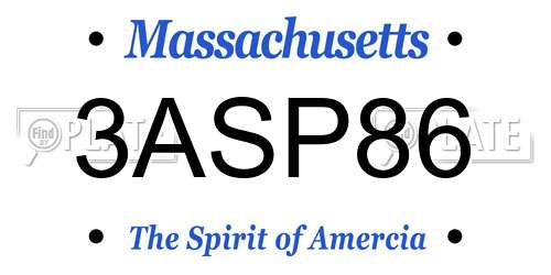 3ASP86 Massachusetts License Plate