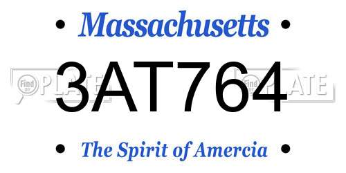3AT764 Massachusetts License Plate