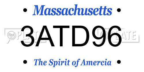 3ATD96 Massachusetts License Plate