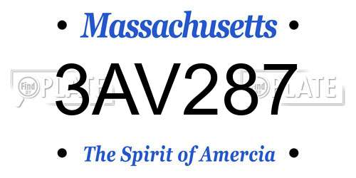 3AV287 Massachusetts License Plate
