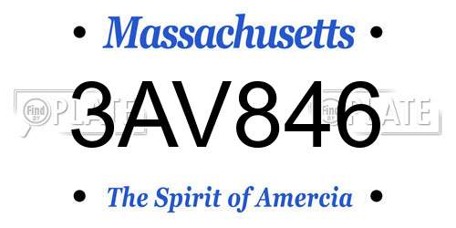 3AV846 Massachusetts License Plate