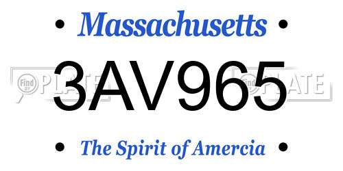 3AV965 Massachusetts License Plate