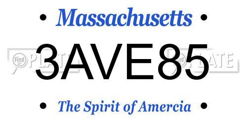 3AVE85 Massachusetts License Plate