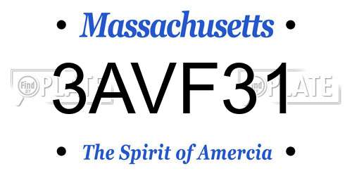 3AVF31 Massachusetts License Plate