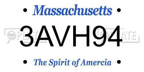 3AVH94 Massachusetts License Plate