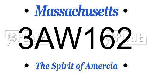 3AW162 Massachusetts License Plate