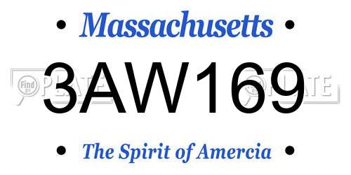 3AW169 Massachusetts License Plate