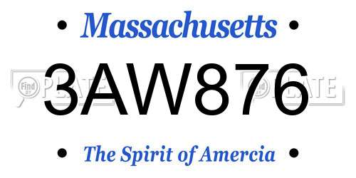 3AW876 Massachusetts License Plate