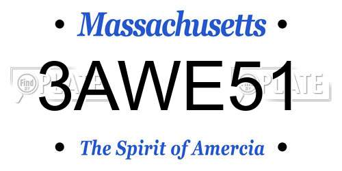 3AWE51 Massachusetts License Plate