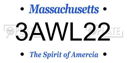 3AWL22 Massachusetts License Plate