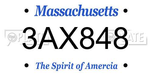 3AX848 Massachusetts License Plate
