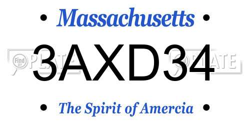 3AXD34 Massachusetts License Plate