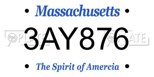 3AY876 Massachusetts License Plate
