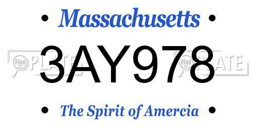 3AY978 Massachusetts License Plate