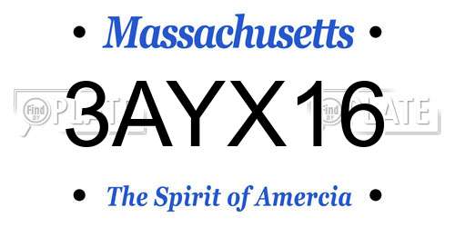 3AYX16 Massachusetts License Plate