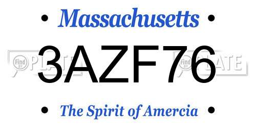 3AZF76 Massachusetts License Plate