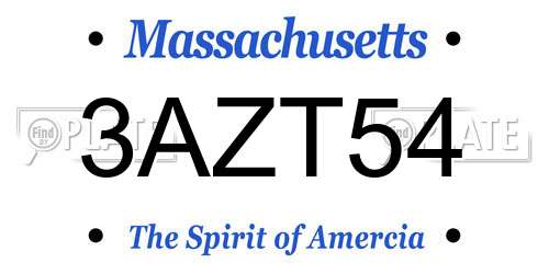 3AZT54 Massachusetts License Plate