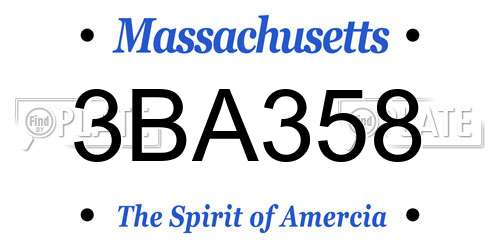 3BA358 Massachusetts License Plate