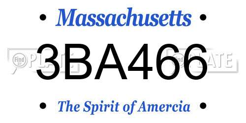 3BA466 Massachusetts License Plate