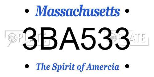 3BA533 Massachusetts License Plate