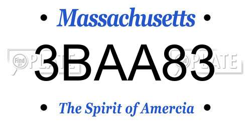 3BAA83 Massachusetts License Plate
