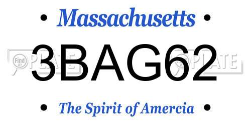 3BAG62 Massachusetts License Plate