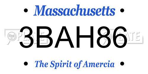 3BAH86 Massachusetts License Plate