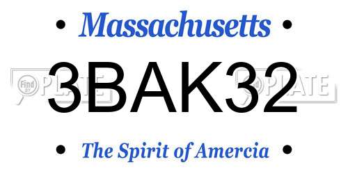 3BAK32 Massachusetts License Plate