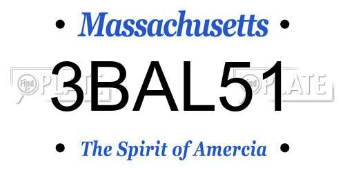 3BAL51 Massachusetts License Plate