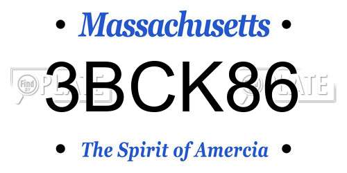 3BCK86 Massachusetts License Plate