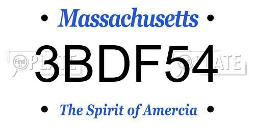 3BDF54 Massachusetts License Plate
