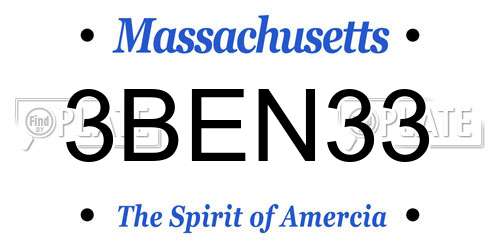 3BEN33 Massachusetts License Plate