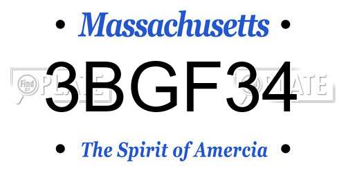 3BGF34 Massachusetts License Plate