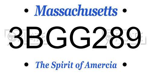 3BGG289 Massachusetts License Plate
