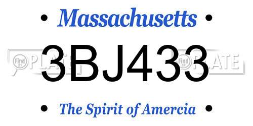 3BJ433 Massachusetts License Plate