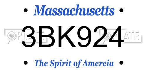 3BK924 Massachusetts License Plate