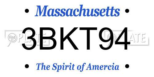 3BKT94 Massachusetts License Plate