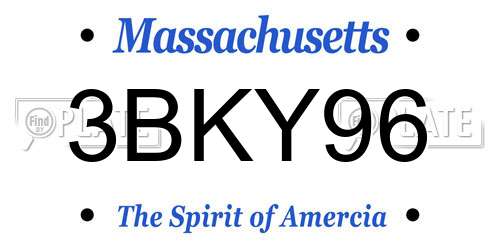 3BKY96 Massachusetts License Plate