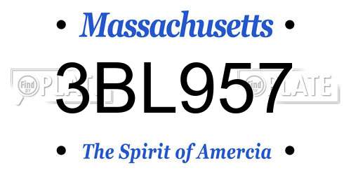 3BL957 Massachusetts License Plate