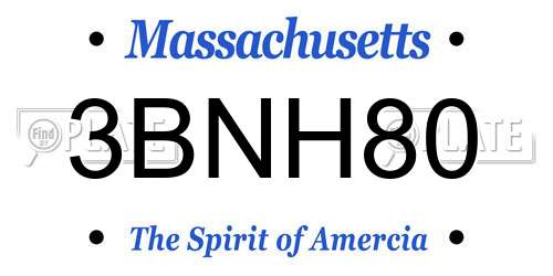 3BNH80 Massachusetts License Plate
