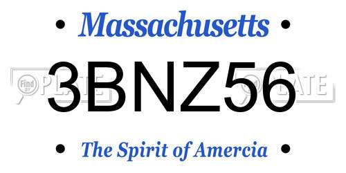 3BNZ56 Massachusetts License Plate