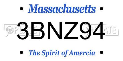 3BNZ94 Massachusetts License Plate