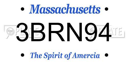 3BRN94 Massachusetts License Plate