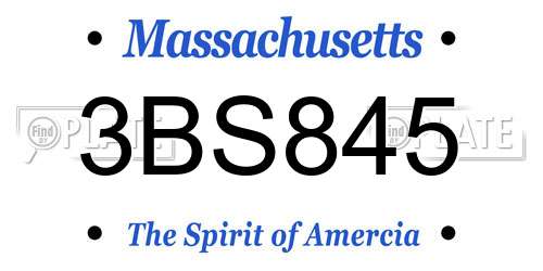 3BS845 Massachusetts License Plate
