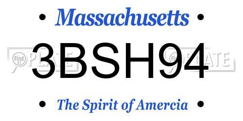 3BSH94 Massachusetts License Plate